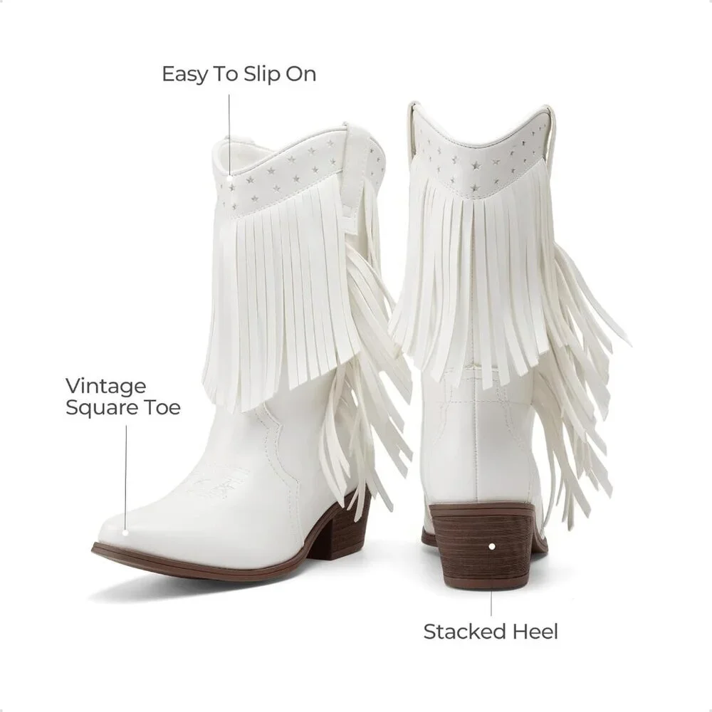⚡Girls White Cowgirl Boot Tassel Fringe Kids Western Boots Stylish & Comfortable